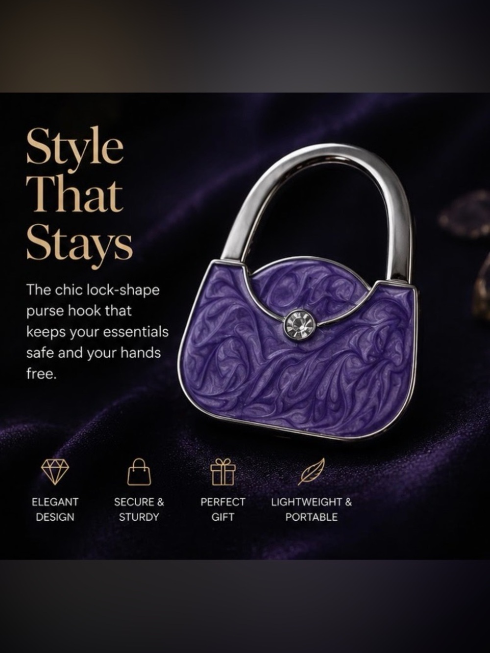 Purple Designer Handbag bag purse hanger NWT